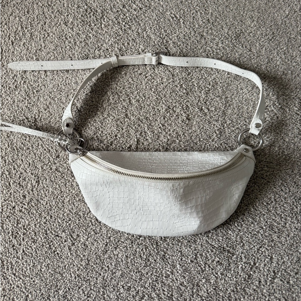 Rebecca Minkoff Leather White Croc-Embossed Shoulder Bag